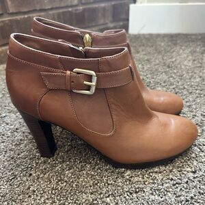 Lauren Ralph Lauren Maleah Brown Leather Heeled Ankle Booties - Size 8